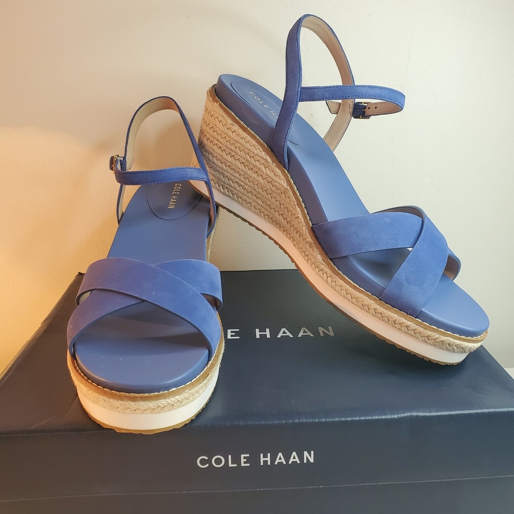 Cole Haan Cloudfeel Blue Suede Espadrille Wedge Sandals W31919 Womens 11